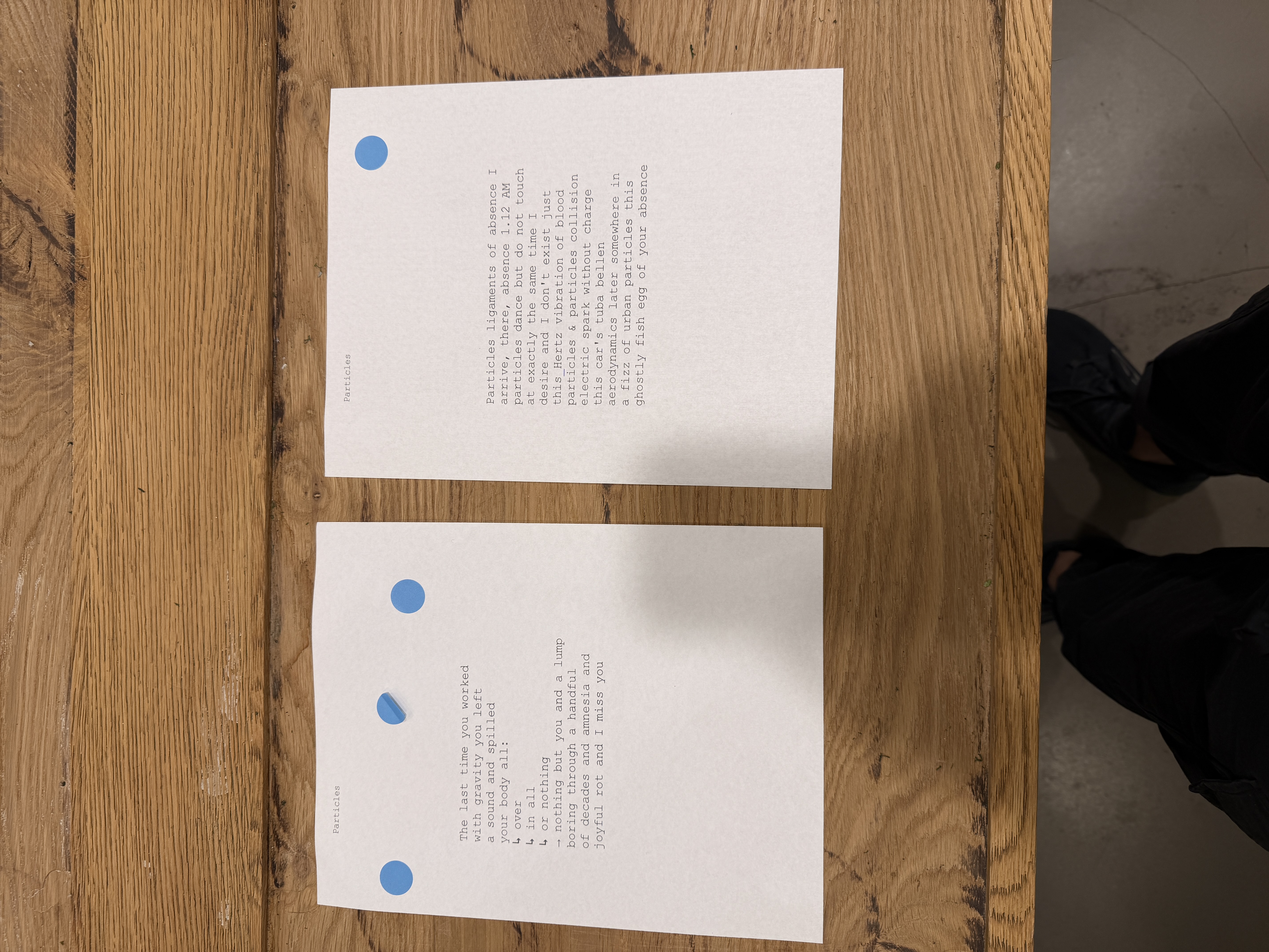 Two printed poems side by side with blue voting stickers